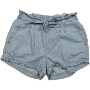 Almost Famous‎ Shorts Paper Bag Waist Front Tie Women's M Chambray Cotton